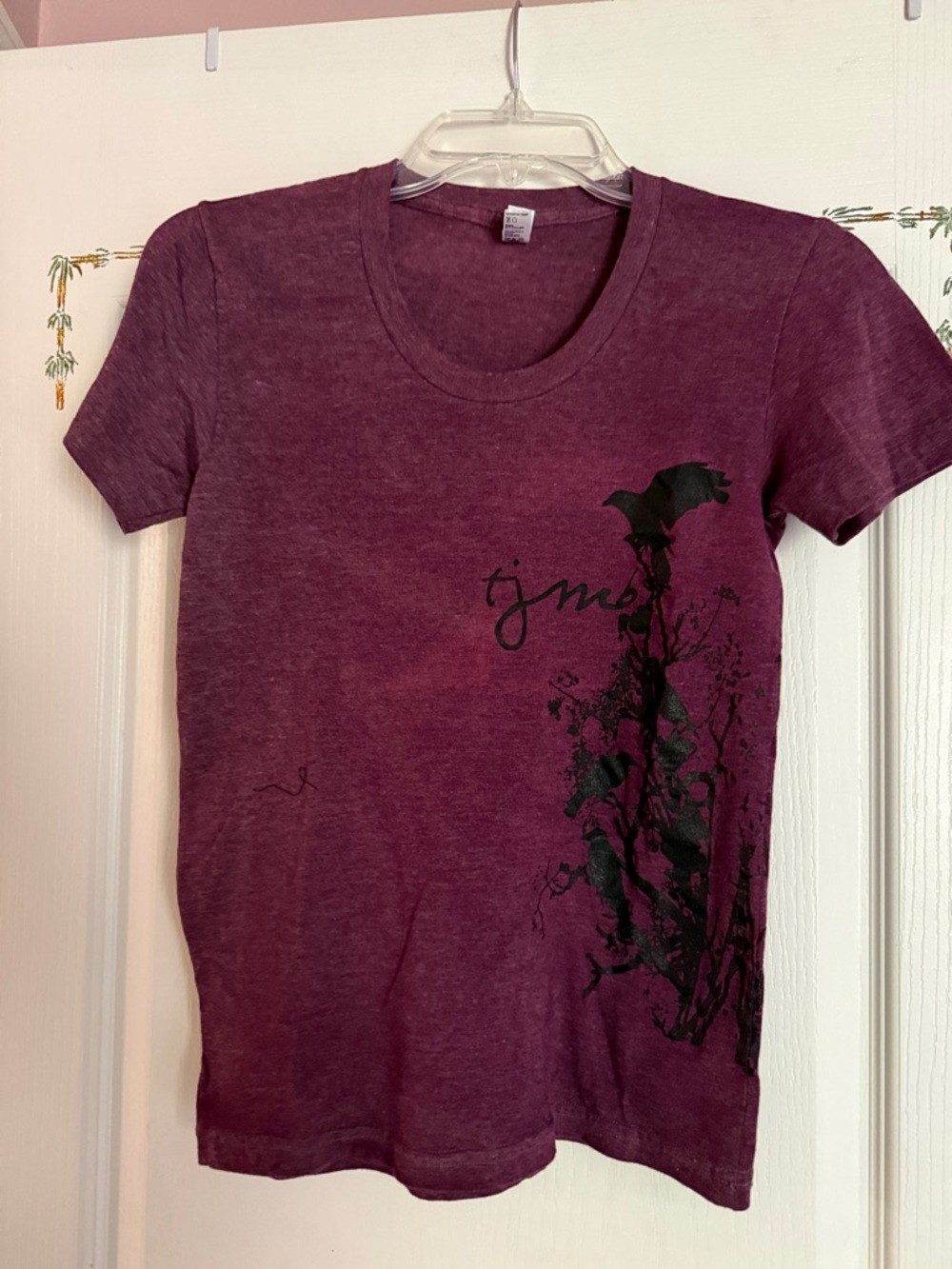 American Apparel Plum Short-Sleeve Tee with Black Floral Graphic